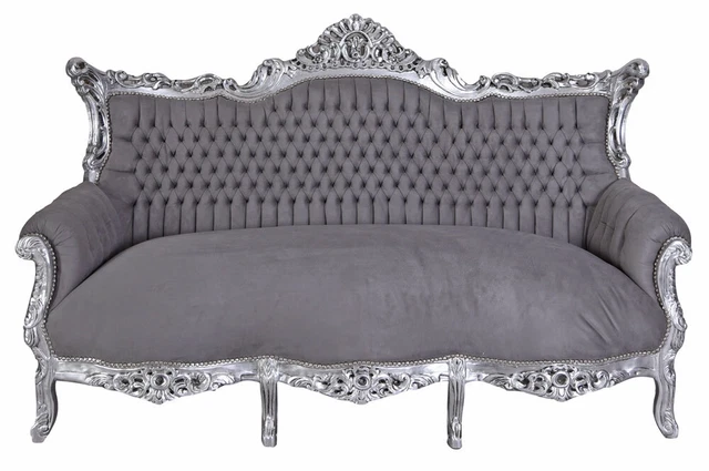 Prunksofa Barock Sofa Salon Couch Silber Grau Antik Sitzbank 200cm Louis Seize