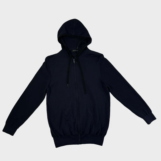 Naadam Men's Hoodie Sweater Size Large Navy Cotton Cashmere Full Zip Waffle Trim