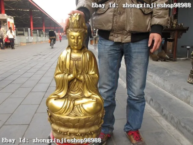 27"China Tibet Buddhism Hall Classic Brass Kwan-Yin Bodhisattva Buddha statue