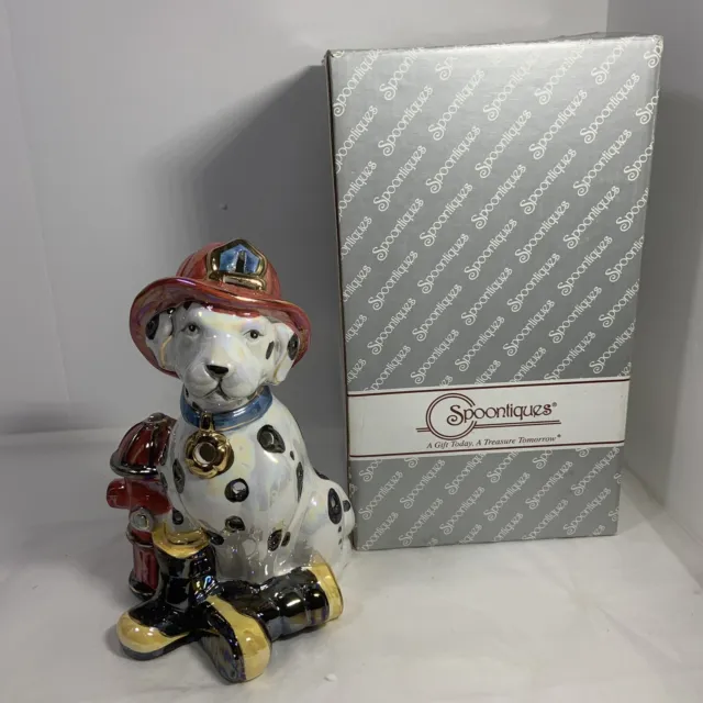 Porcelain Dalmation Fireman Dog Tea Light Holder Figurine Spoontiques Orig Box