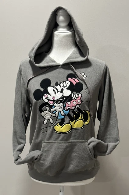 Disney Mickey & Minnie Kissing Pull Over Hoodie Women's Gray SZ M