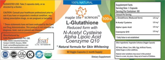 L-GLUTATHIONE Reduced Capsules with NAC Lipoic Acid & CoQ10 Detox antioxidant 3