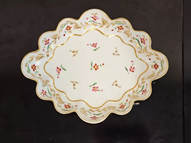 Georgian Period Antique Derby English Porcelain Scalloped Dish / Tray Lozenge