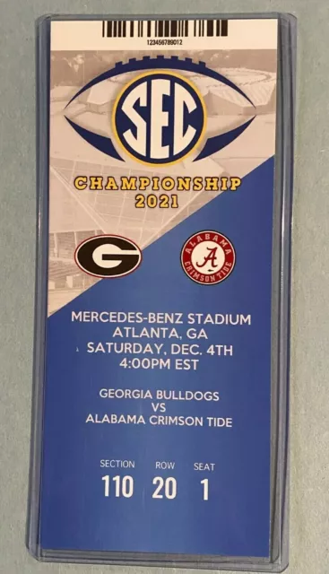 2021 SEC Championship Commemorative 12/4/21 Ticket Stub - GEORGIA vs ALABAMA