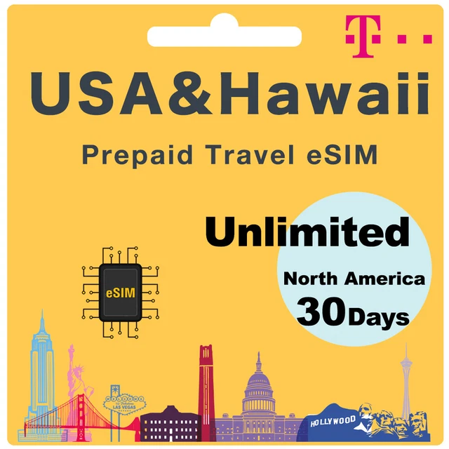 T-Mobile USA Canada Mexico Prepaid Travel eSIM Card Unlimited Data and Talk