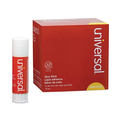 Universal Glue Stick, 0.74 Oz, Applies And Dries Clear, 12/pack UNV75750