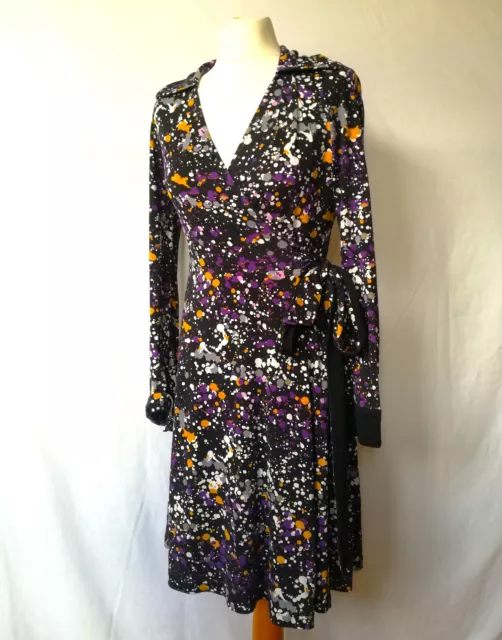 Diane Von Furstenberg Julie Wrap Dress Size UK 12 US 10 Paint Splatter Pattern