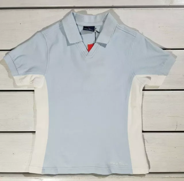 Nouveau Conte de Florence Tee shirt Golf Femme Taille S Polo Col V Bleu Blanc