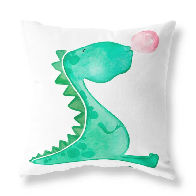Cute Green Dragon Bubble Gum FILLED CUSHION Zip Designer White