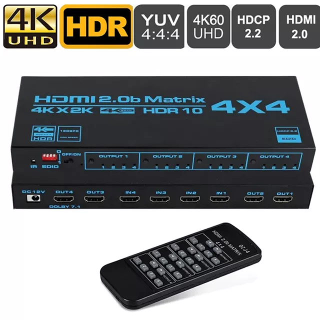 4x4 Ports HDMI Matrix 4K@60Hz HDMI Splitter Switcher Support Dolby HDR HDCP 2.2