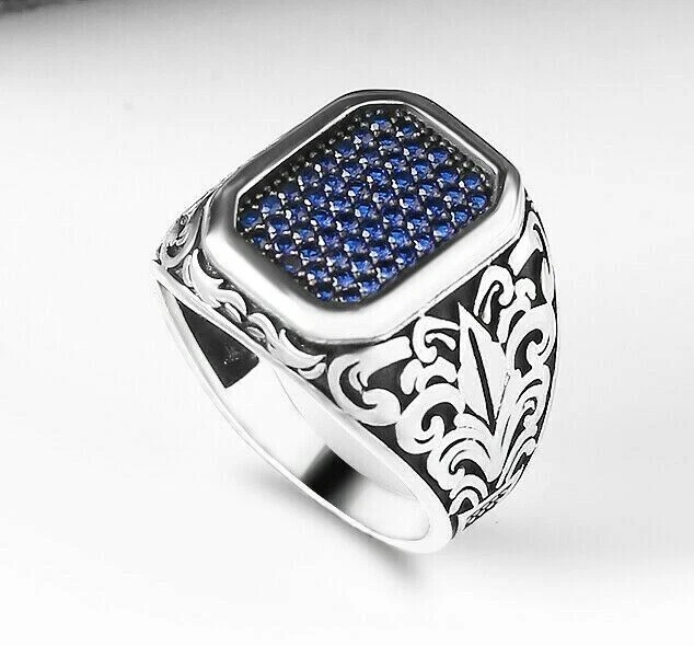 Bague saphir pour homme Bague pour homme faite à la main Bague en argent...