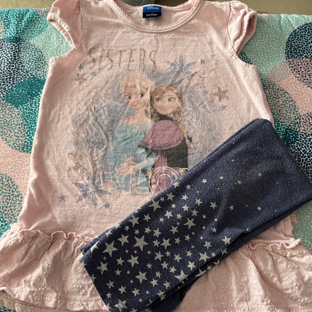 Set Abito Rosa Ragazza Età 5-6 Anni T-shirt Leggings Top Frozen Elsa Disney