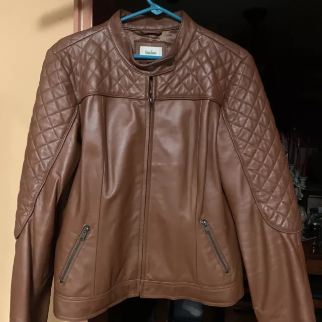 Neiman Marcus Brown Genuine Lamb Leather Jacket Coat Womens L Large