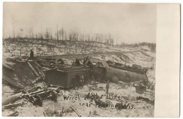 Pembine Wisconsin WI ~ Soo Line Railroad Train Wreck RPPC Real Photo 1909