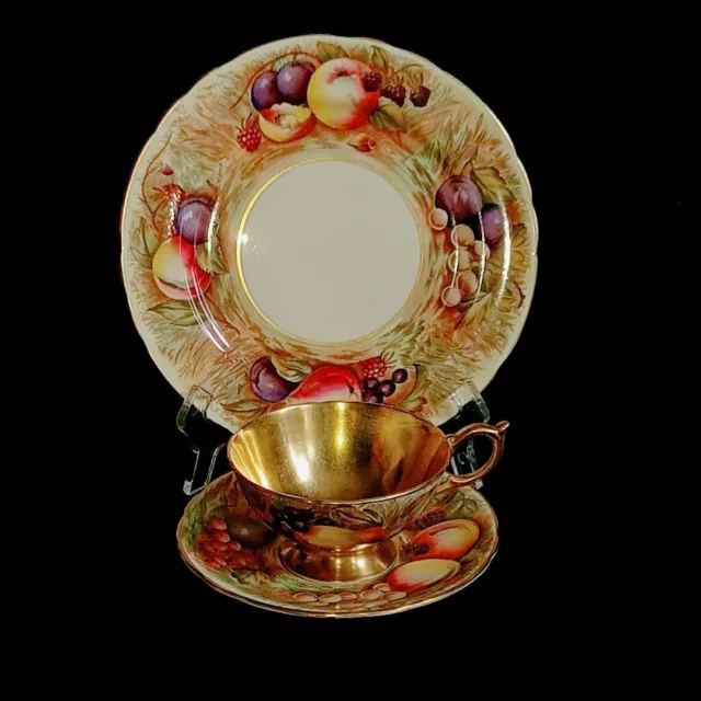 AYNSLEY ORCHARD GOLD Porcelain Tea Cup, Saucer & Luncheon Plate D. Jones