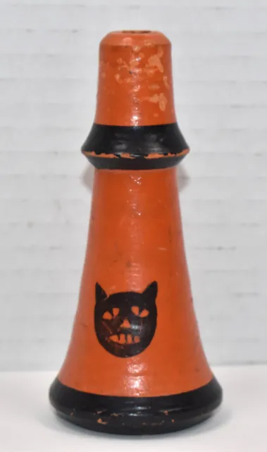 RARE Vintage Halloween Black Cat Orange Noise Maker Toy Made In Czechoslovakia