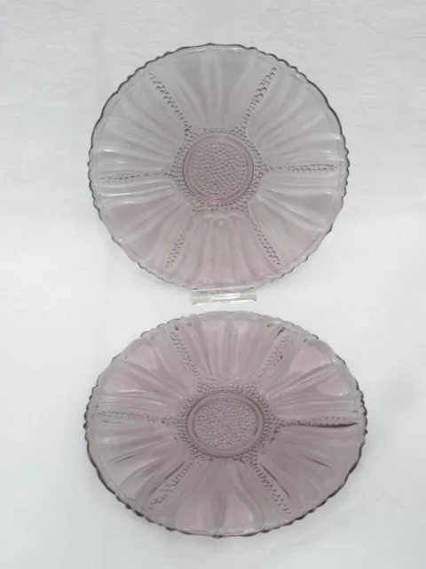 2 Vintage Dell Glass Company Amethyst/Purple Depression Glass Tulip Saucers