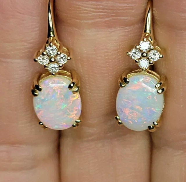 4Ct Oval Cut Genuine Natural Fir Opal Drop/Dangle Earring 14K Yellow Gold Plated