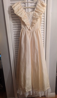 Vntg Gunne Sax Jessica McClintock Maxi Yellow White Lace Sequin Dress Women's 7