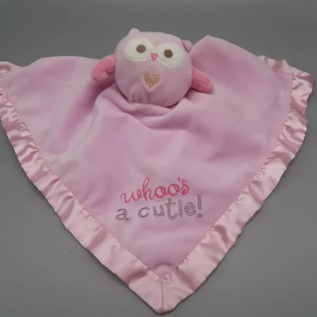 Stepping Stones Whoo's a Cutie Owl Pink w Satin Baby Girl Security Blanket Lovey