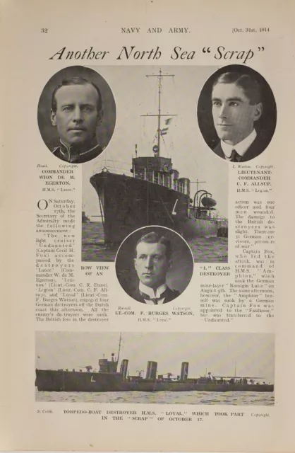 1914 Ww1 Print L Class Destroyer Lieut Commander Burges Watsonwion Egerton