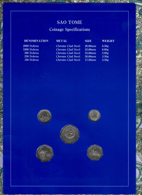 Coin Sets of All Nations Sao Tome 1997 UNC 2000,1000,500,200,100 Dobras Bananas 2