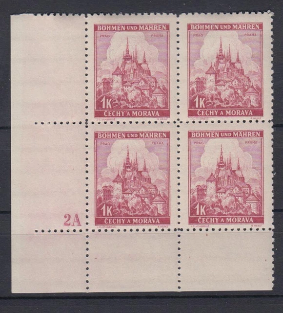Böhmen + Mähren 28 Eckrand re.un. Pl. Nr. 2A Lindenzweig und Landschaften 1 K **