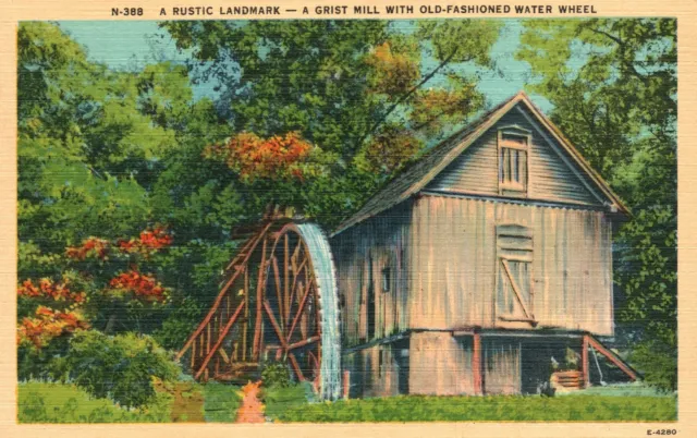 Vintage Postcard Rustic Landmark Grist Mill With Old-Fashioned Water Wheel APC