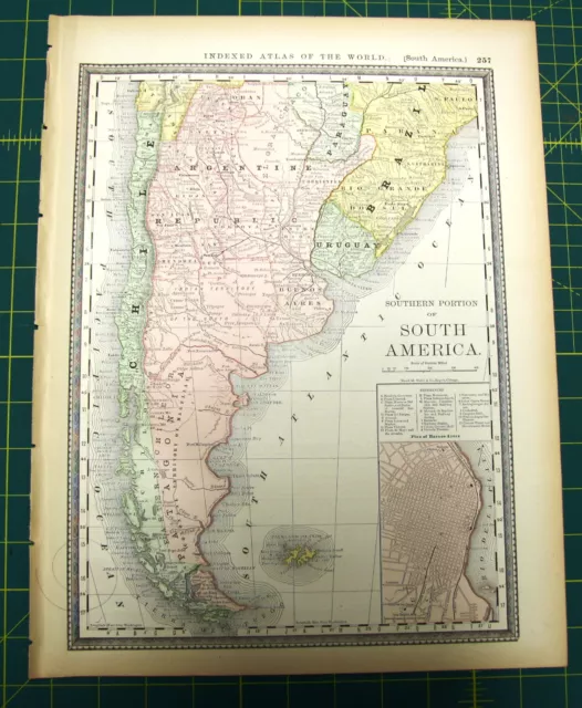 South America S. Region  Rare Original 1883 Rand McNally Antique World Atlas Map