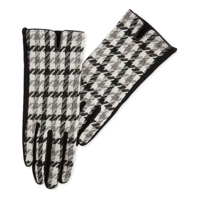 Houndstooth Polyester Gloves One Pair Black Grey and White