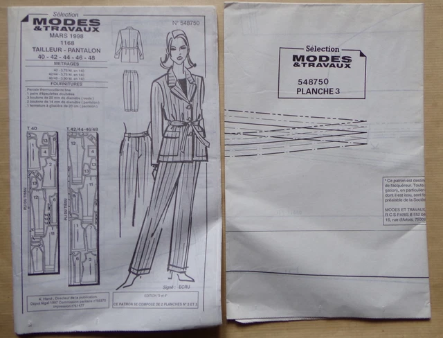 Patron De Couture MODES ET TRAVAUX N°10/1993 Pour Tailleur Femme - Occasion Vintage