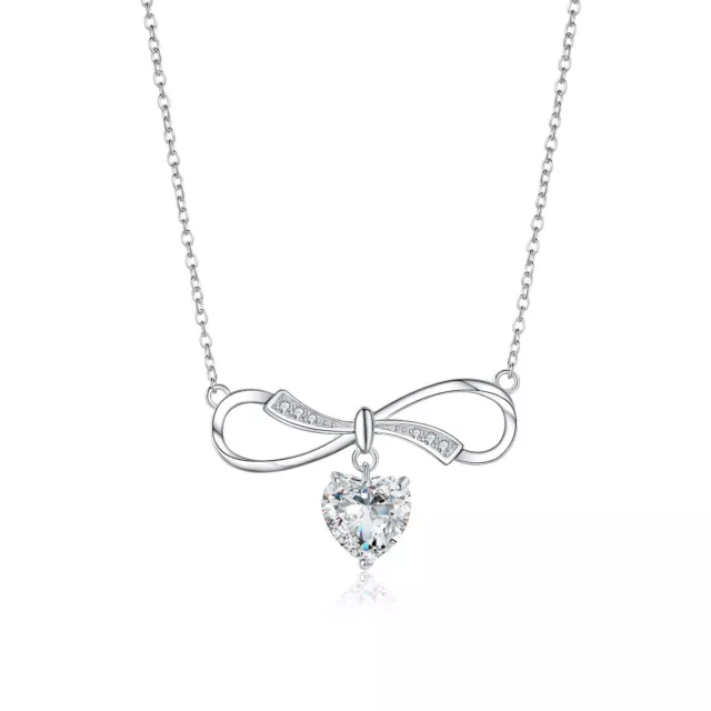 925 Sterling Silver CZ Infinity Love Heart Crystal Pendant Necklace Women's Gift