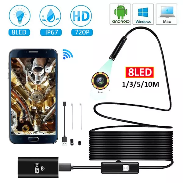 8 LED WIFI Endoscope Camera Wireless Borescope Inspection for iPhone Android iOS