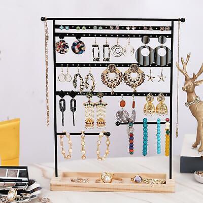 Organizador de exhibición de joyas con bandeja de madera, soporte de collar para cómoda