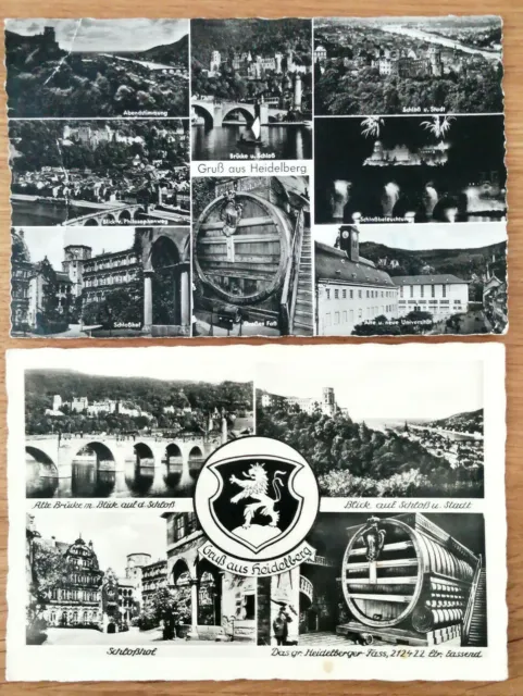 Heidelberg - 2 Mehrbild-Karten mit Schwarz-Weiß-Aufnahmen aus den 1950er-Jahren