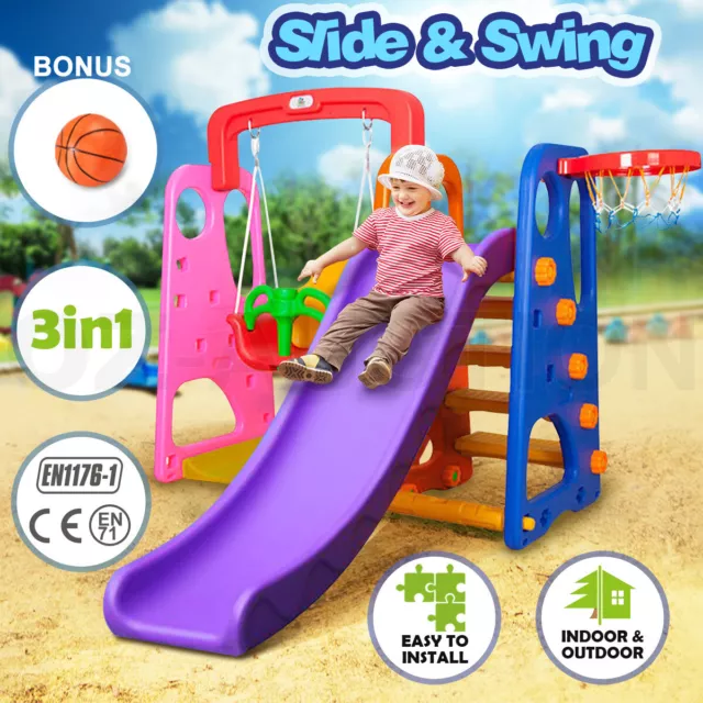 3in1 Colorful Kids Outdoor Toddlers Play Swing Slide Basketball Activity Center