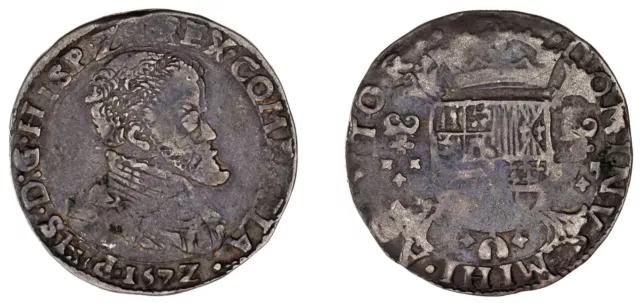 1/5 Silver Escudo - Plata. Philip Ii - Felipe Ii. Países Bajos, 1572. Vf-/Mbc-.