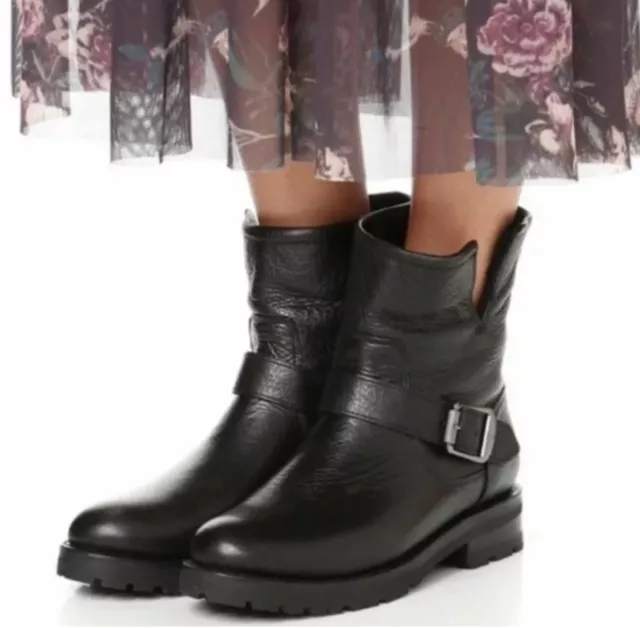 Frye Natalie Engineer Short Black Leather Boots  $398 New Sz 10 NWOB