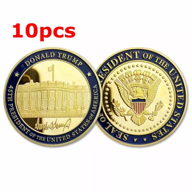 10pcs Trump the 45th President Signature White House Gold plating Challenge Coin