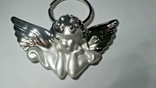 Angel keyring silver Cupid Key chain Large Two Tone winged accessory fine New