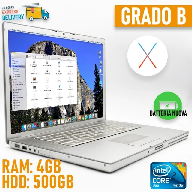 Pc Computer Portatile Notebook Apple Mac Macbook Pro 15” A1260 Early 2008 500Gb-