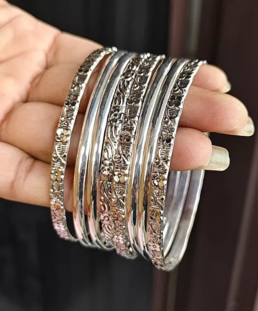 Set Of 8 Wonderful Stacking Handmade Bangles Solid 925 Sterling Silver H946