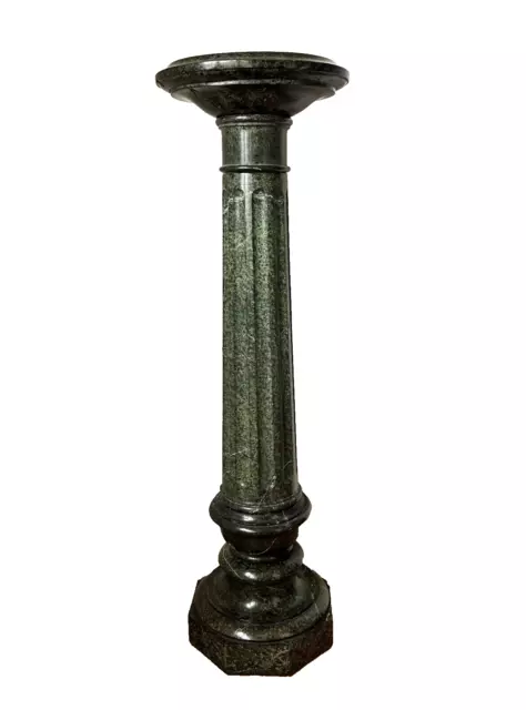 Fine Antique C19th Italian Verdigris Marble Plant Stand- Rare Column Jardiniere