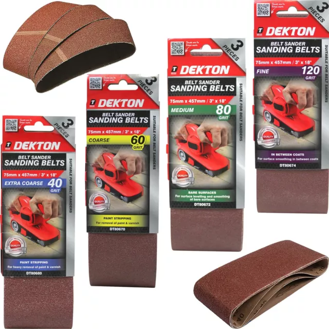 Dekton Sanding Belts 40 60 80 120 Grit Paint Removal Belt Sander 75mm X 457mm