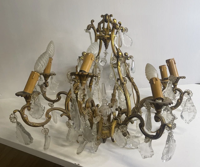 LUSTRE SUSPENSION BRONZE ou laiton et verre angelots putti cherubins 3