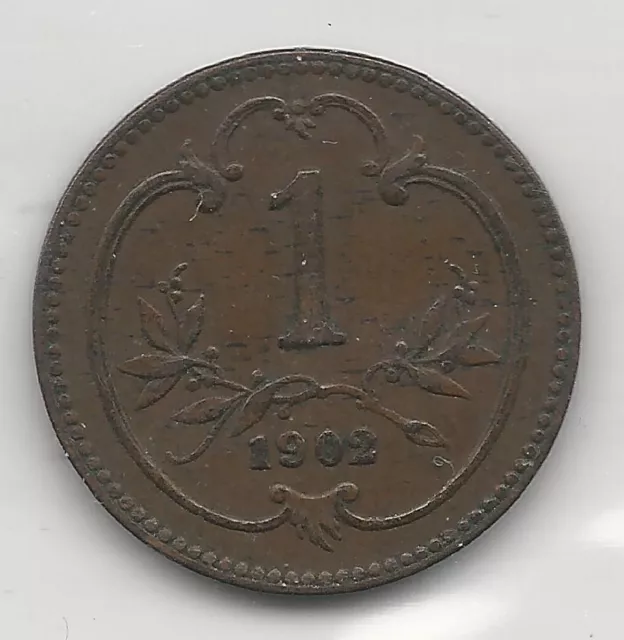 Austria,  1902,  1 Heller, Bronze,  Km#2800,  Extra Fine