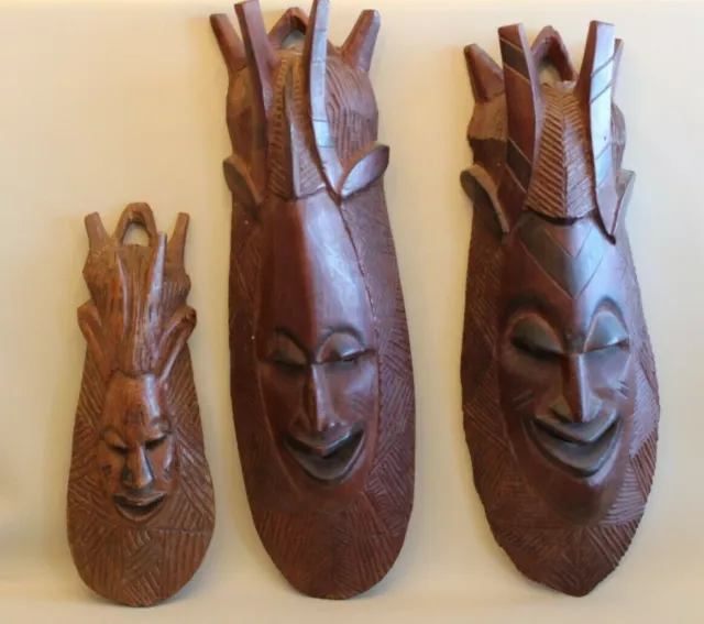 Lot ensemble de 3 grands masques africains famille art tribal premier primitif