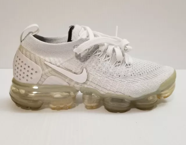 Nike Air Vapormax Flyknit 2 White Pure Platinum Grey Womens Sz 5 EUC 942843-100