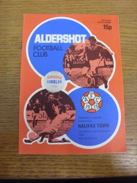 02/09/1978 Aldershot v Halifax Town  . UK ORDERS ALL INCLUDE FREE ROYAL MAIL POS