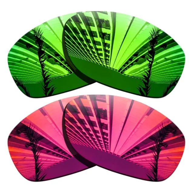 2 Pairs Polarized Replacement Lenses For-Oakley Pit Bull-Green+Fuchsia Red